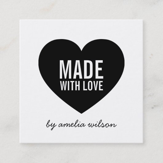 Modern wit en zwart gemaakt met liefdeshart vierkante visitekaartje (Voorkant)