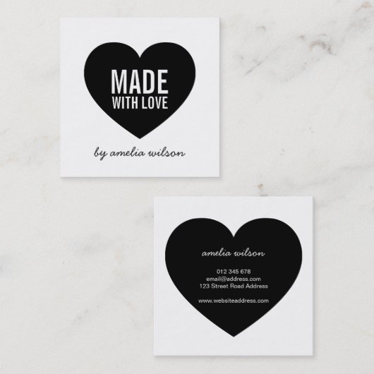 Modern wit en zwart gemaakt met liefdeshart vierkante visitekaartje (Voorkant / Achterkant)
