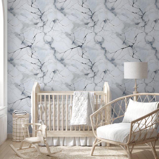 Modern wit en zwart marmer behang (Kinderen)