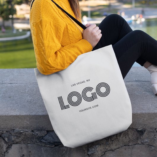 Modern wit en zwart rechthoekig logo tote bag