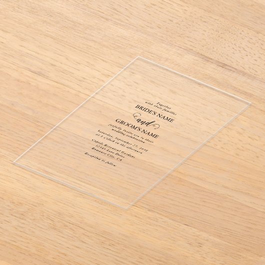 Modern wit en zwart script overlay bruiloft acryl uitnodigingen (Laagn)