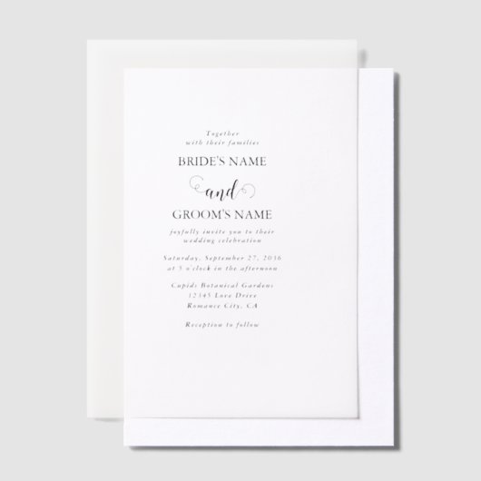 Modern wit en zwart script overlay bruiloft vellum uitnodigingen (Offset)