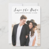 Modern wit en zwart script save the date (Voorkant)