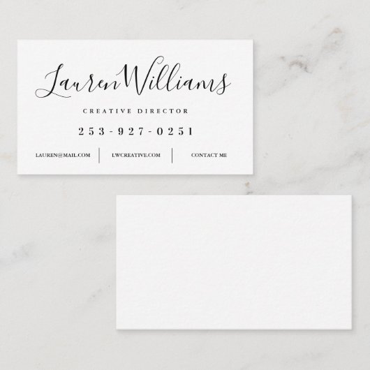 Modern wit en zwart script visitekaartje (Voorkant / Achterkant)