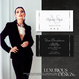 Modern Wit en Zwart Shimmery Diamonds Initialen Visitekaartje