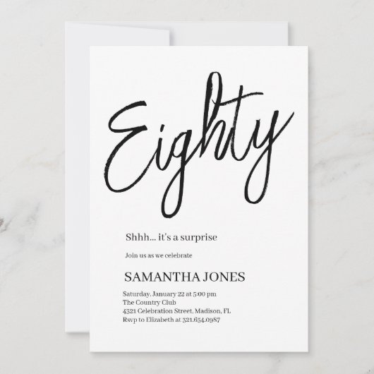 Modern wit en zwart tachtig 80ste verjaardagsfeest kaart (Voorkant)