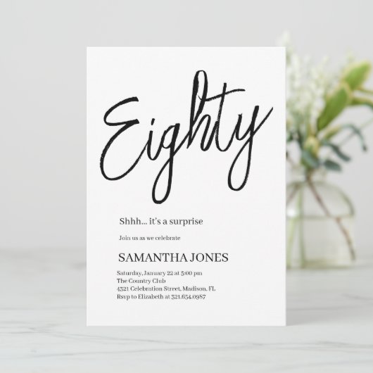 Modern wit en zwart tachtig 80ste verjaardagsfeest kaart (Staand voorkant)