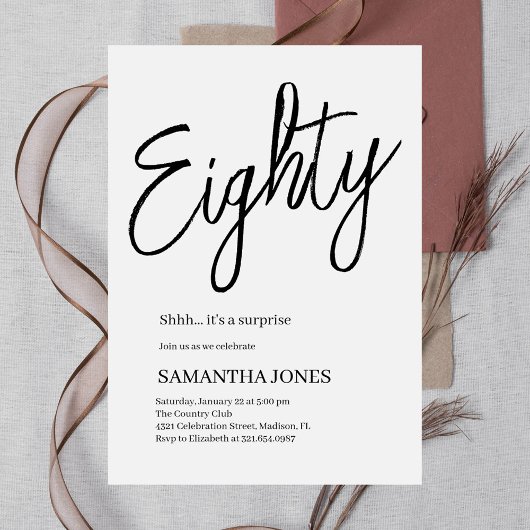 Modern wit en zwart tachtig 80ste verjaardagsfeest kaart