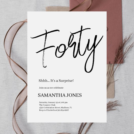 Modern Wit en Zwart Veertig 40ste Verjaardagsfeest Kaart