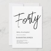 Modern Wit en Zwart Veertig 40ste Verjaardagsfeest Kaart (Voorkant)