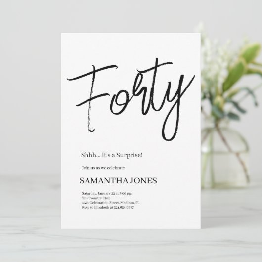 Modern Wit en Zwart Veertig 40ste Verjaardagsfeest Kaart (Staand voorkant)