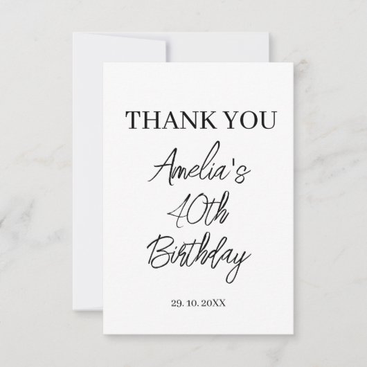 Modern wit en zwart verjaardagsfeestje bedankkaart (Voorkant)