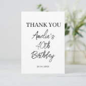 Modern wit en zwart verjaardagsfeestje bedankkaart (Staand voorkant)