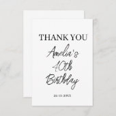Modern wit en zwart verjaardagsfeestje bedankkaart (Voorkant / Achterkant)
