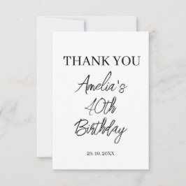 Modern wit en zwart verjaardagsfeestje bedankkaart