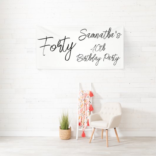 Modern wit en zwart verjaardagsfeestje spandoek (Insitu)