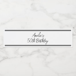 Modern wit en zwart verjaardagsfeestje waterfles etiket