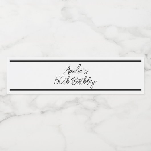 Modern wit en zwart verjaardagsfeestje waterfles etiket (Enkel label)