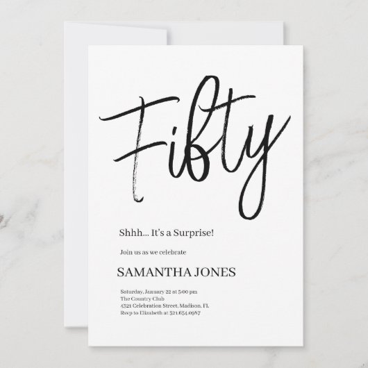 Modern Wit en Zwart Vijftig 50ste Verjaardagsfeest Kaart (Voorkant)