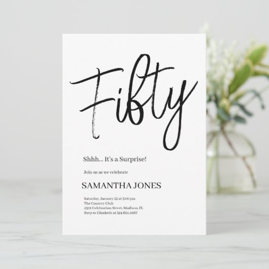 Modern Wit en Zwart Vijftig 50ste Verjaardagsfeest Kaart (Staand voorkant)