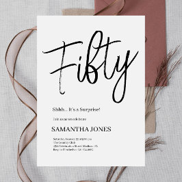 Modern Wit en Zwart Vijftig 50ste Verjaardagsfeest Kaart