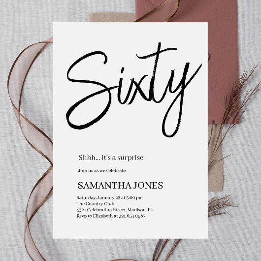 Modern Wit en Zwart Zestig 60ste Verjaardagsfeestj Kaart
