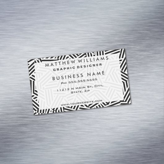 Modern wit en zwarte strepen collage patroon visitekaartje magneet (Voorbeeld)