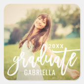 Modern wit geborsteld Manuscript Afstuderen Foto Vierkante Sticker (Voorkant)
