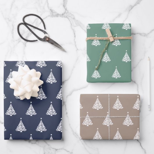 Modern wit gedempt kleur kerstboom patroon inpakpapier vel (Voorkant)