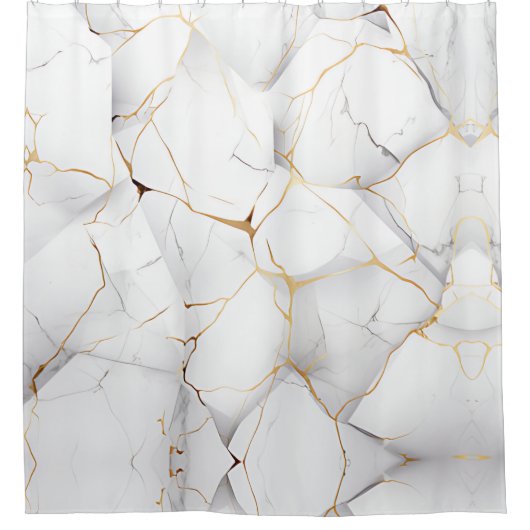 Modern wit gemarmerd douchegordijn (Voorkant)