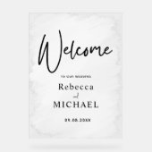 Modern wit geschilderd monogram bruiloft welkom acryl bord (Voorkant)
