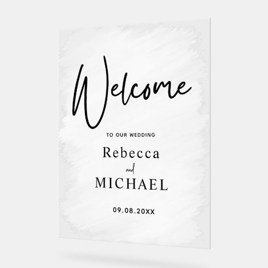 Modern wit geschilderd monogram bruiloft welkom acryl bord (Hoek)