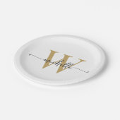 Modern Wit Goud Aangepaste Monogram Naam Script Papieren Bordje (Gekanteld)