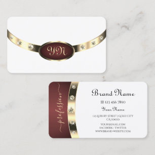 Modern wit goud burgundy met monogramdiamanten visitekaartje