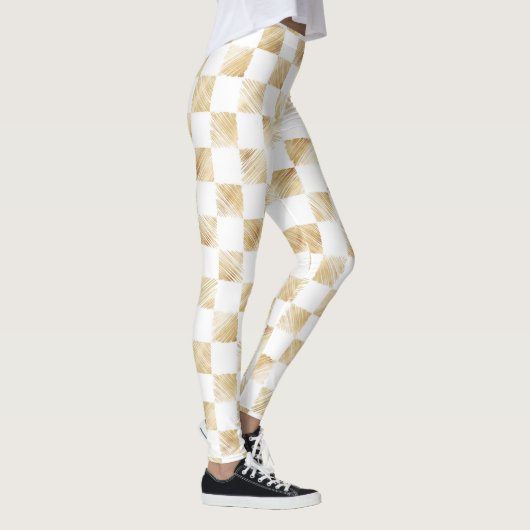 Modern wit goud dambord patroon leggings (Rechts)