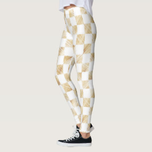 Modern wit goud dambord patroon leggings