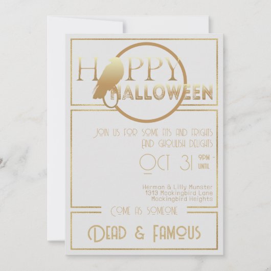 Modern wit goud elegante volwassen Halloween Party Kaart (Voorkant)