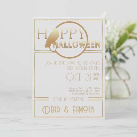 Modern wit goud elegante volwassen Halloween Party Kaart (Staand voorkant)