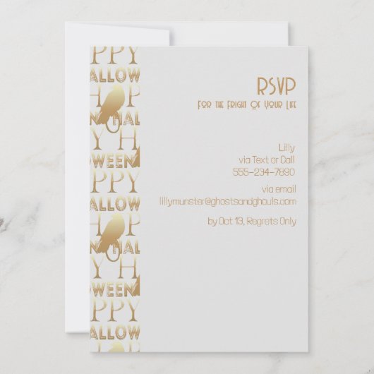 Modern wit goud elegante volwassen Halloween Party Kaart (Achterkant)