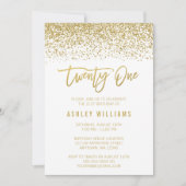 Modern Wit Goud Faux Glitter 21ste Verjaardag Kaart (Voorkant)