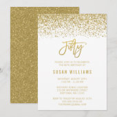 Modern Wit Goud Faux Glitter 50ste Verjaardag Kaart (Voorkant / Achterkant)