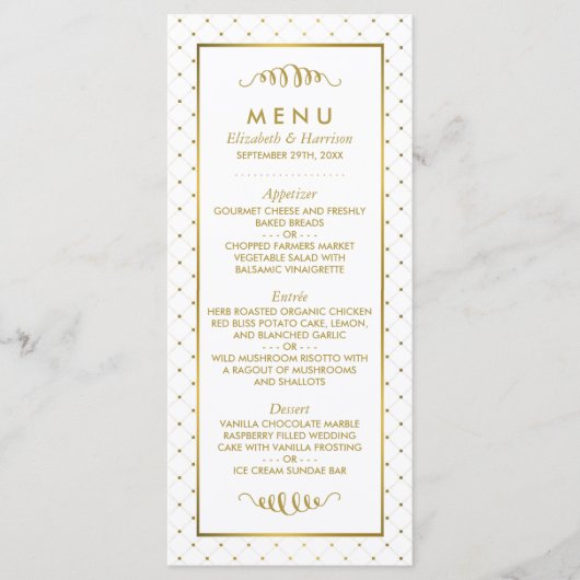 Modern Wit & Goud Folie Effect Bruiloft Menu (Voorkant)