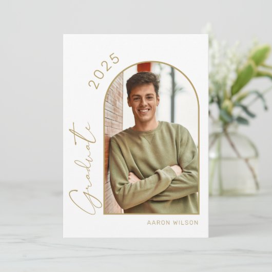 Modern wit goud foto afstuderen partij kaart (Staand voorkant)