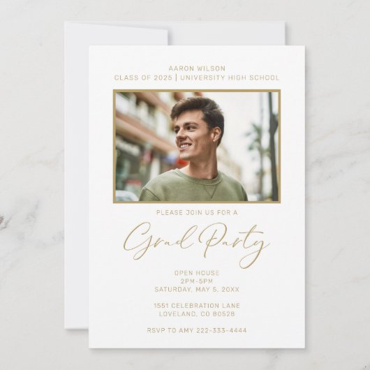 Modern wit goud foto afstuderen partij kaart (Achterkant)