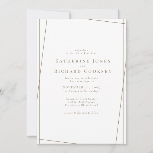 Modern Wit & Goud Geometrisch Geen Ouders Bruiloft Kaart (Voorkant)