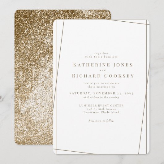 Modern Wit & Goud Geometrische Glam Wedding Kaart (Voorkant / Achterkant)