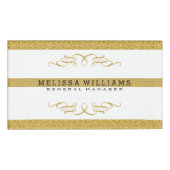 Modern Wit & Goud Glitter & Swirls Design Naambadge (Voorkant)
