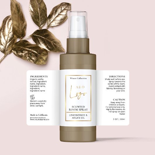Modern Wit & Goud Logo Room Spray Flessenlabel Etiket