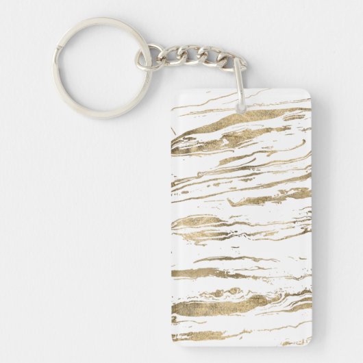Modern wit goud marmer Abstract Sleutelhanger (Voorkant)