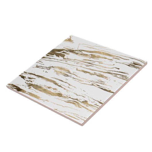 Modern wit goud marmer Abstract Tegeltje (Zijkant)